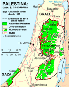 Radio Jai - Zonas de control israelí y palestino según Acuerdos de Oslo.